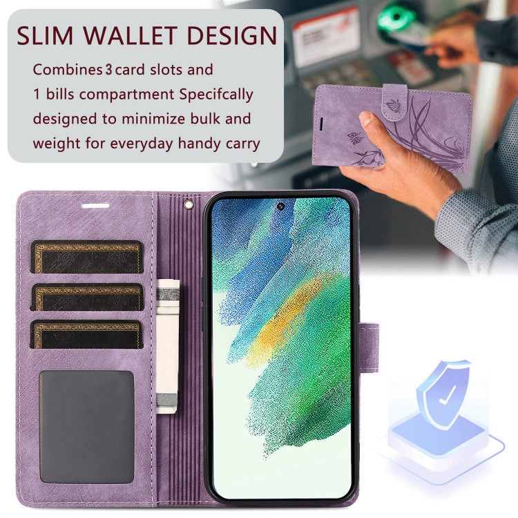 For Samsung Galaxy S24 5G Orchid Butterfly Embossed Leather Phone Case(Purple)