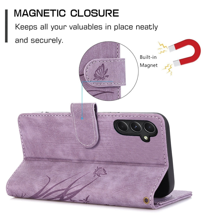 For Samsung Galaxy S24 5G Orchid Butterfly Embossed Leather Phone Case(Purple)
