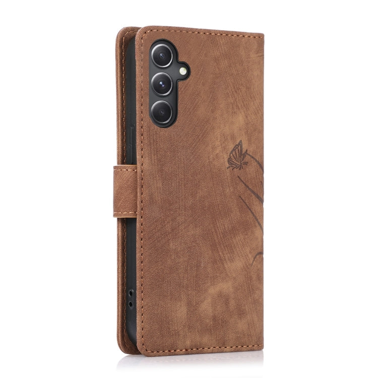 For Samsung Galaxy S24 5G Orchid Butterfly Embossed Leather Phone Case(Brown)