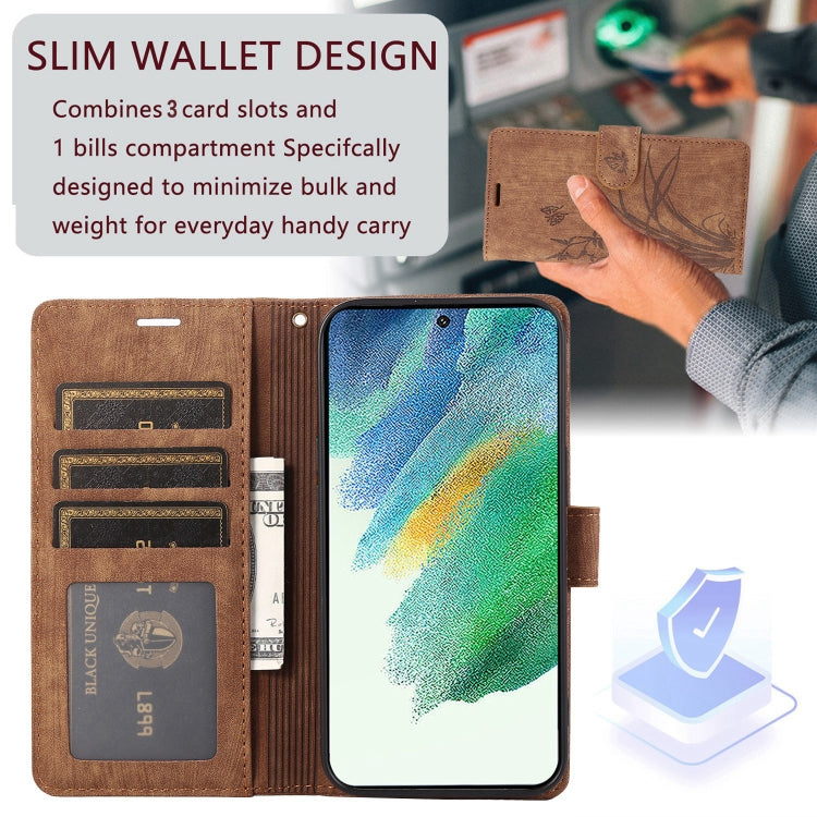 For Samsung Galaxy S24 5G Orchid Butterfly Embossed Leather Phone Case(Brown)