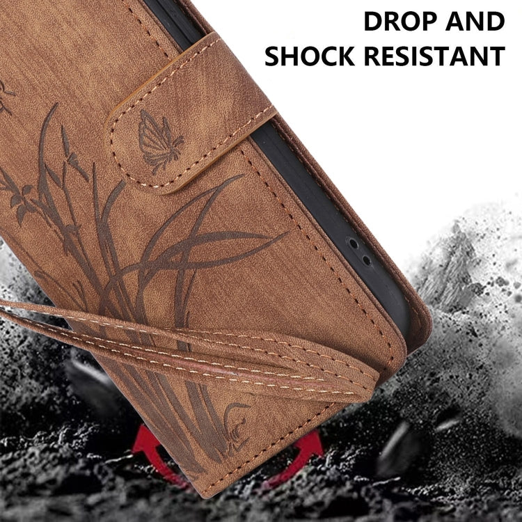For Samsung Galaxy S24 5G Orchid Butterfly Embossed Leather Phone Case(Brown)