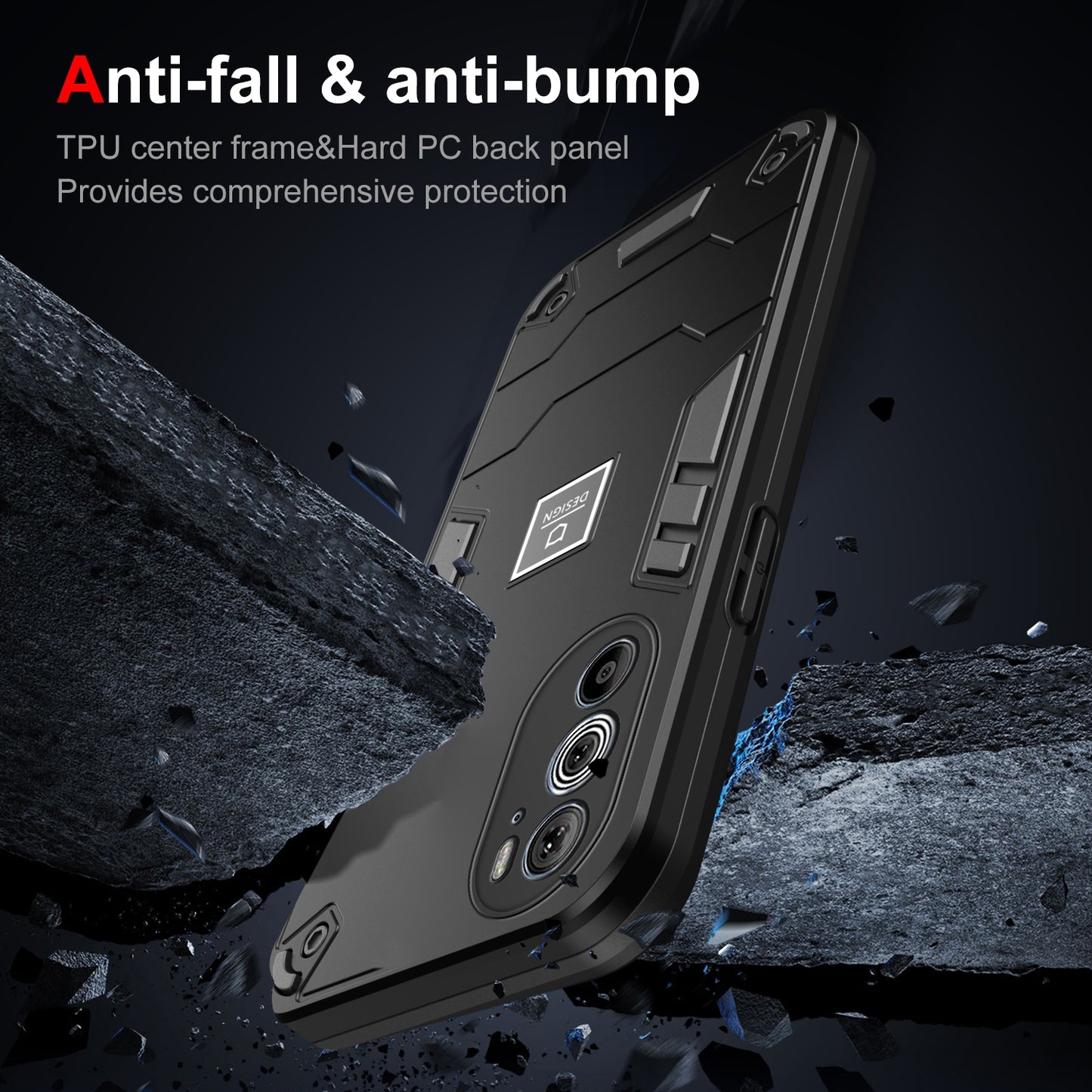 For Motorola Edge 30 Pro 2 in 1 Shockproof Phone Case(Black)