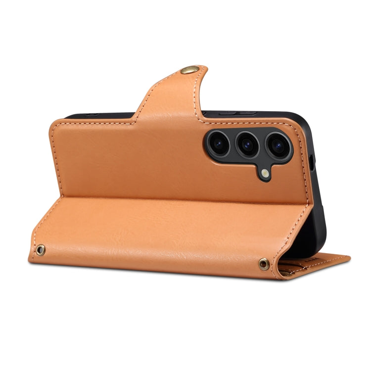 For Samsung Galaxy S24 5G Denior Cowhide Texture Wallet Style Leather Phone Case(Khaki)