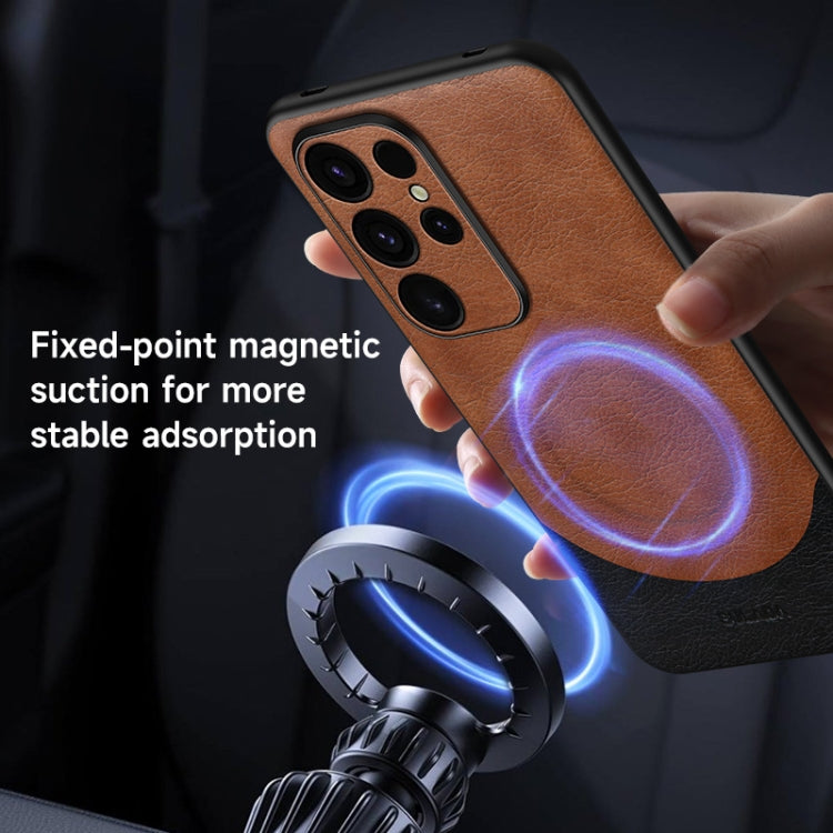 For Samsung Galaxy S24 5G SULADA Stitching Leather MagSafe Magnetic Phone Case(Orange)