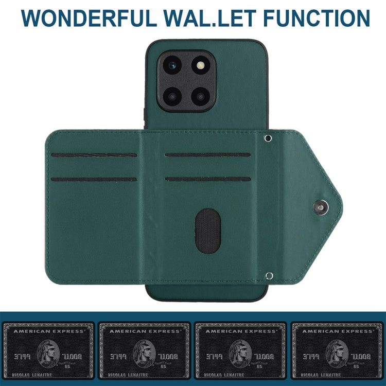 For Honor X6a Rhombic Texture Card Bag RFID Phone Case with Long Lanyard(Green)