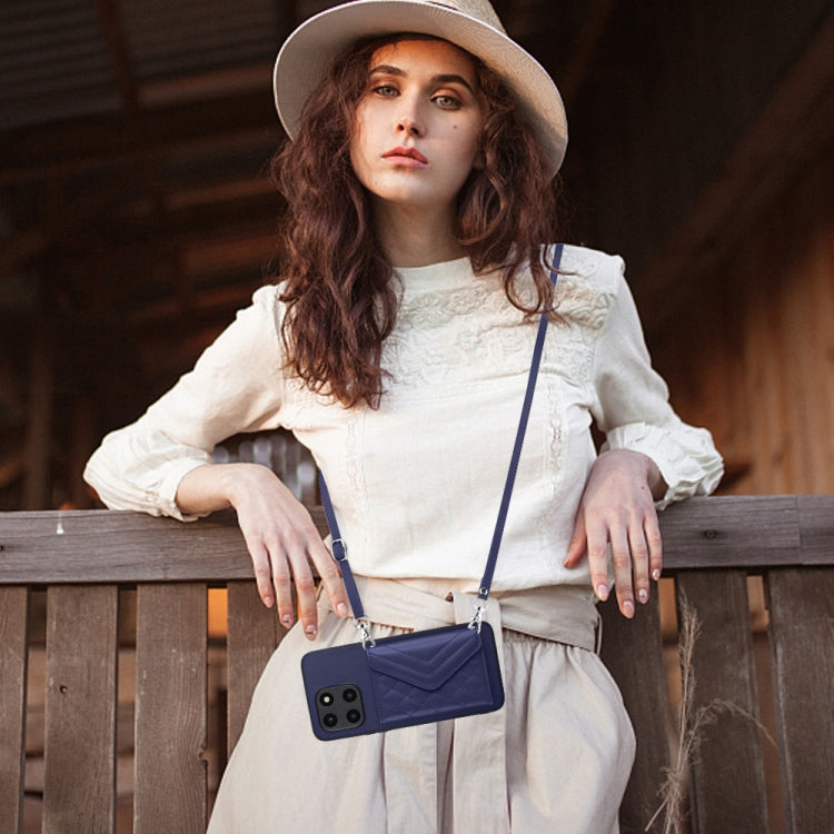 For Honor X6a Rhombic Texture Card Bag RFID Phone Case with Long Lanyard(Dark Purple)