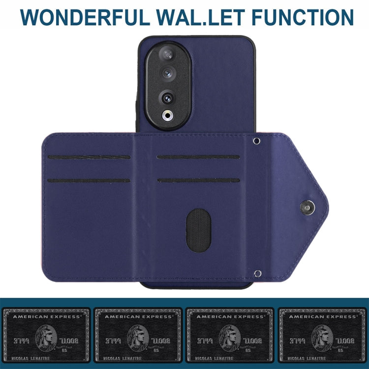 For Honor 90 Rhombic Texture Card Bag RFID Phone Case with Long Lanyard(Dark Purple)