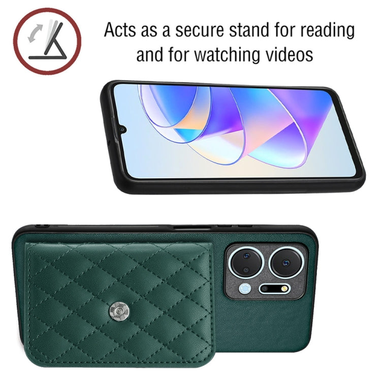 For Honor X7a / Play 7T Rhombic Texture Card Bag RFID Phone Case with Long Lanyard(Green)