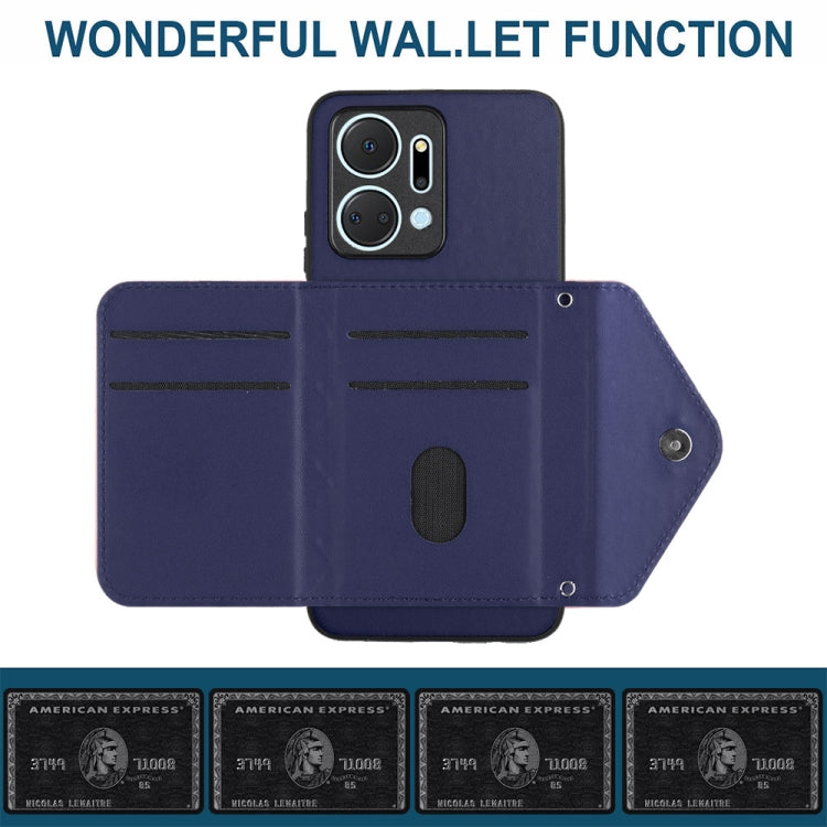 For Honor X7a / Play 7T Rhombic Texture Card Bag RFID Phone Case with Long Lanyard(Dark Purple)