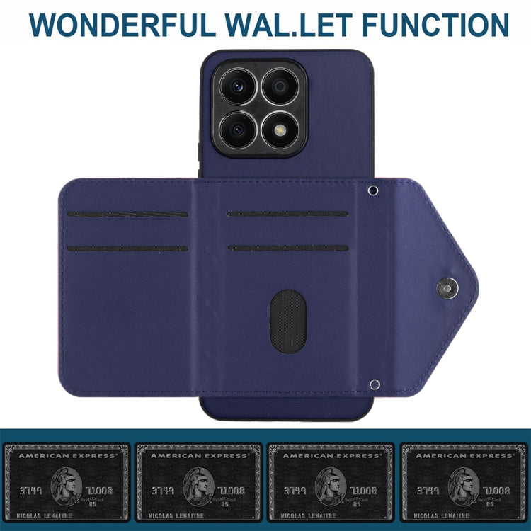 For Honor X8a Rhombic Texture Card Bag RFID Phone Case with Long Lanyard(Dark Purple)