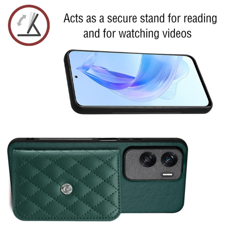 For Honor X50i Rhombic Texture Card Bag RFID Phone Case with Long Lanyard(Green)