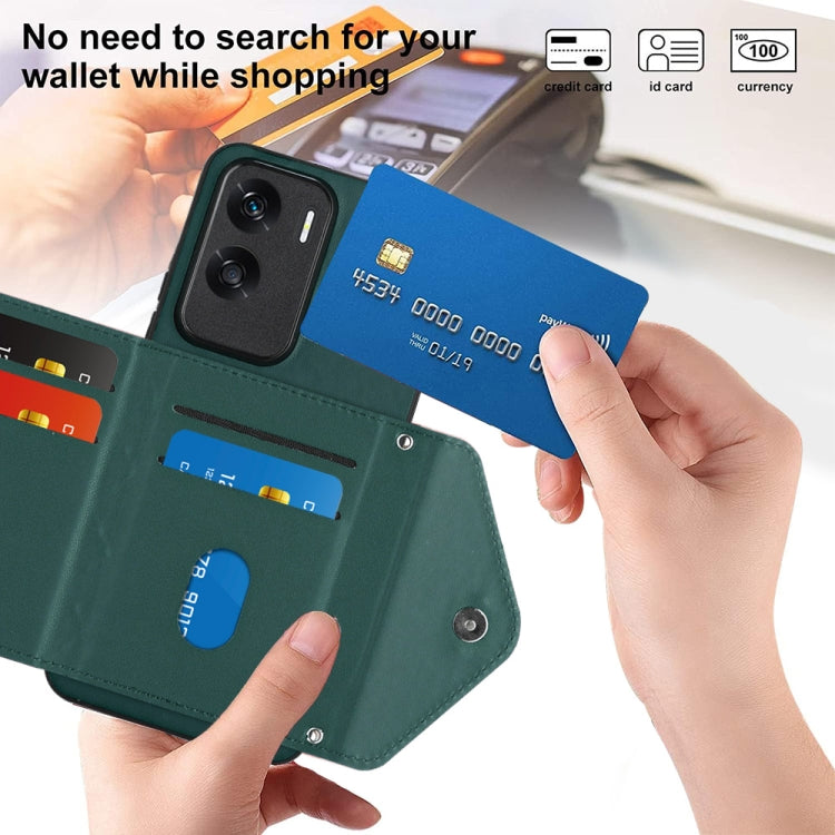 For Honor X50i Rhombic Texture Card Bag RFID Phone Case with Long Lanyard(Green)