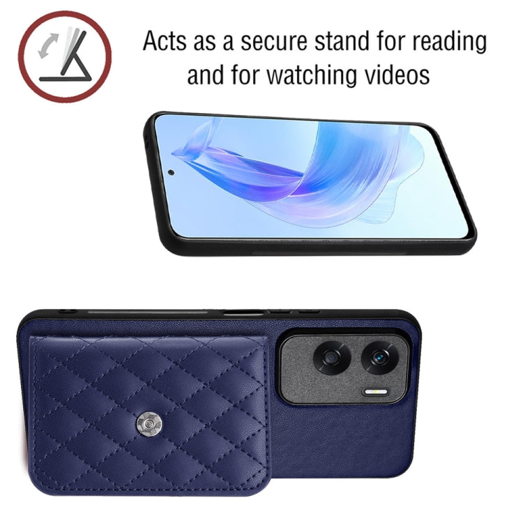 For Honor X50i Rhombic Texture Card Bag RFID Phone Case with Long Lanyard(Dark Purple)