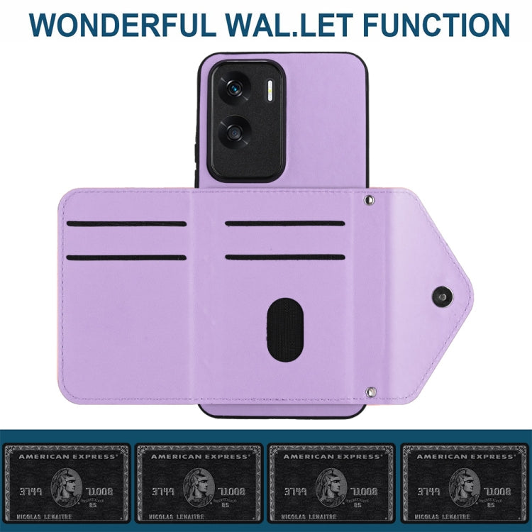 For Honor X50i Rhombic Texture Card Bag RFID Phone Case with Long Lanyard(Light Purple)