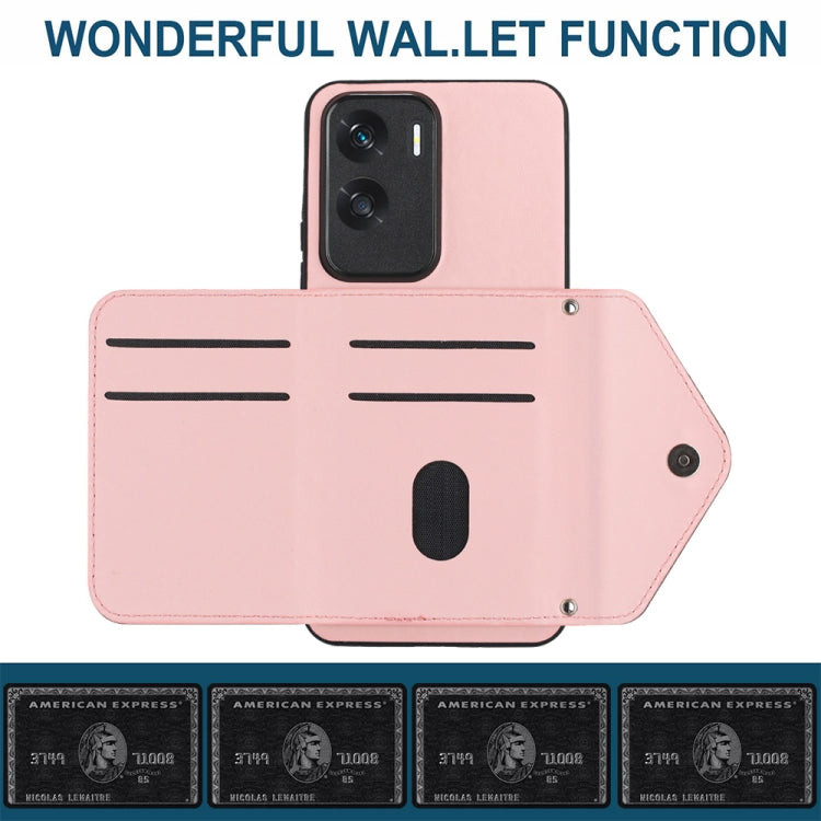 For Honor X50i Rhombic Texture Card Bag RFID Phone Case with Long Lanyard(Rose Gold)