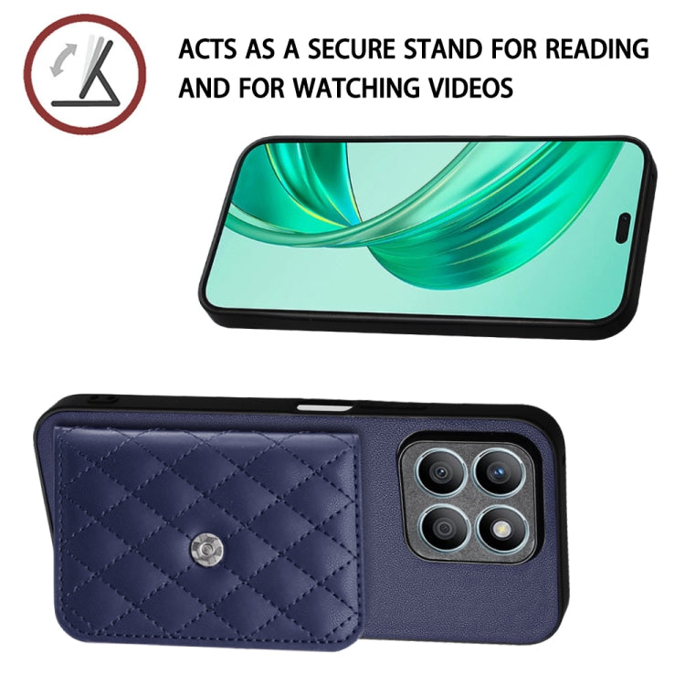 For Honor X8b 4G Global Rhombic Texture Card Bag RFID Phone Case with Long Lanyard(Dark Purple)