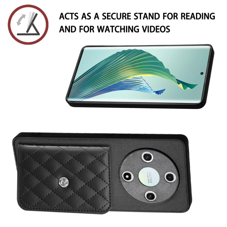 For Honor X9b / Magic6 Lite Rhombic Texture Card Bag RFID Phone Case with Long Lanyard(Black)