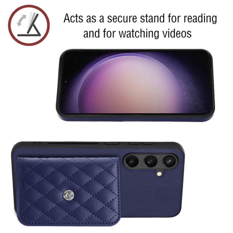 For Samsung Galaxy S24 5G Rhombic Texture Card Bag RFID Phone Case with Long Lanyard(Dark Purple)