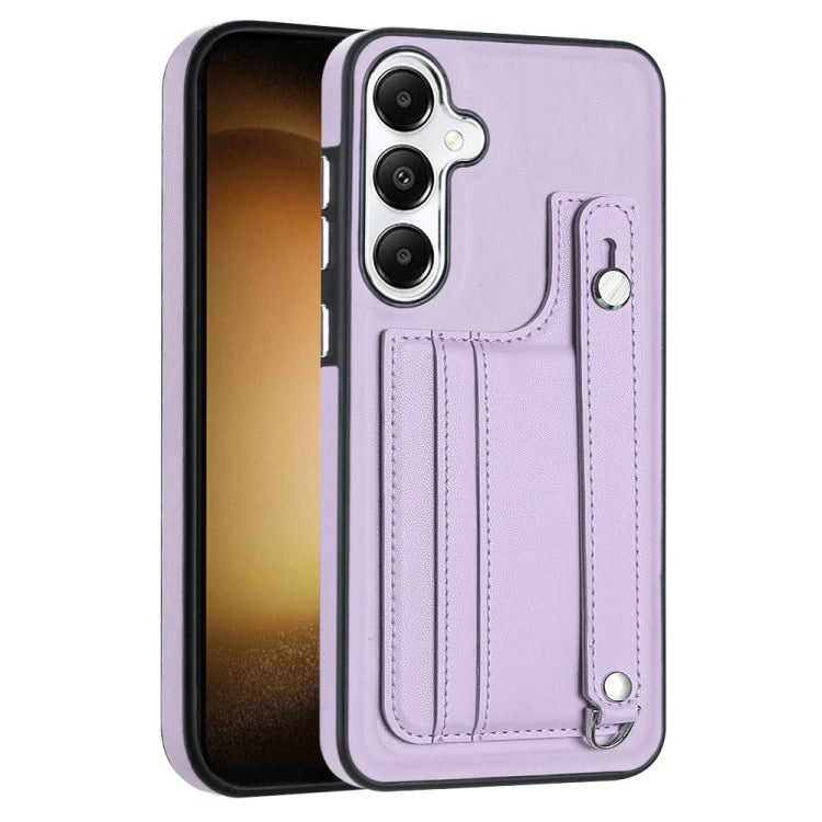 For Samsung Galaxy S24 5G Shockproof Leather Phone Case with Wrist Strap(Purple)