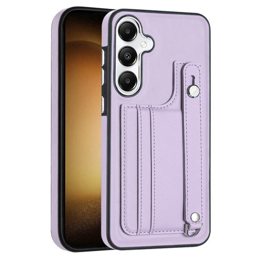 For Samsung Galaxy S24 5G Shockproof Leather Phone Case with Wrist Strap(Purple)