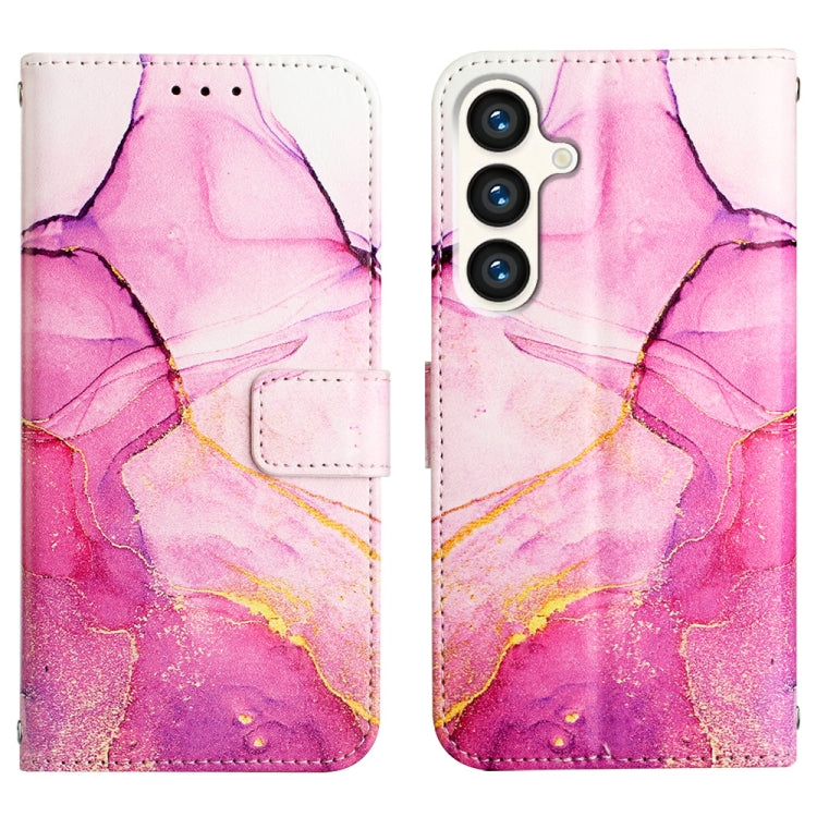 For Samsung Galaxy S24 5G PT003 Marble Pattern Flip Leather Phone Case(Pink Purple Gold)