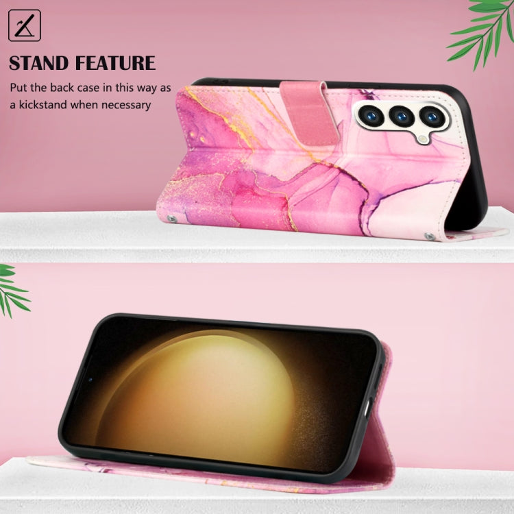 For Samsung Galaxy S24 5G PT003 Marble Pattern Flip Leather Phone Case(Pink Purple Gold)