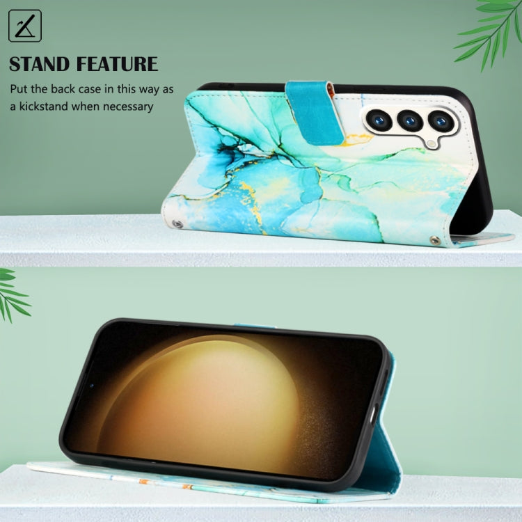 For Samsung Galaxy S24 5G PT003 Marble Pattern Flip Leather Phone Case(Green)