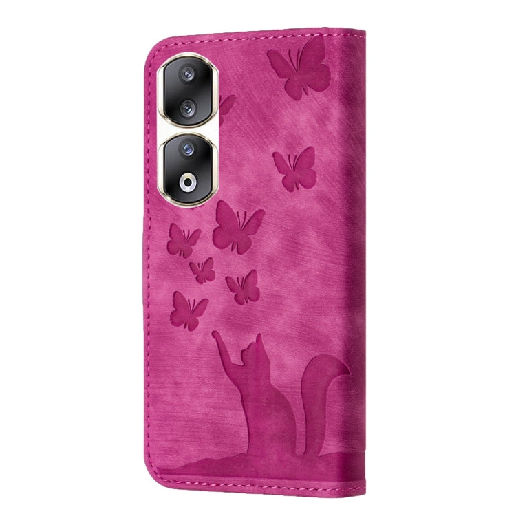 For Honor 90 Pro 5G Butterfly Cat Embossing Flip Leather Phone Case(Pink)