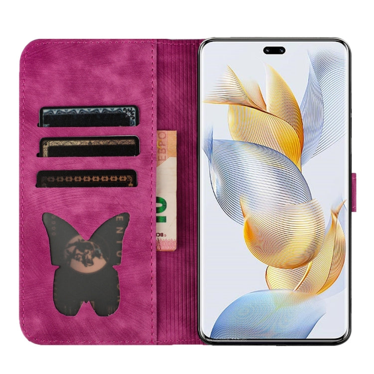 For Honor 90 Pro 5G Butterfly Cat Embossing Flip Leather Phone Case(Pink)