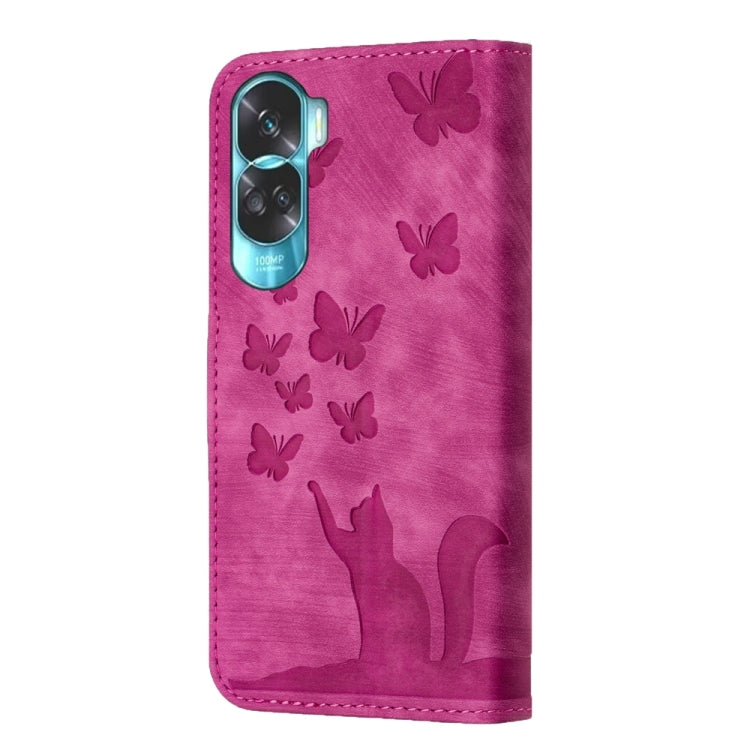 For Honor 90 Lite / X50i Butterfly Cat Embossing Flip Leather Phone Case(Pink)