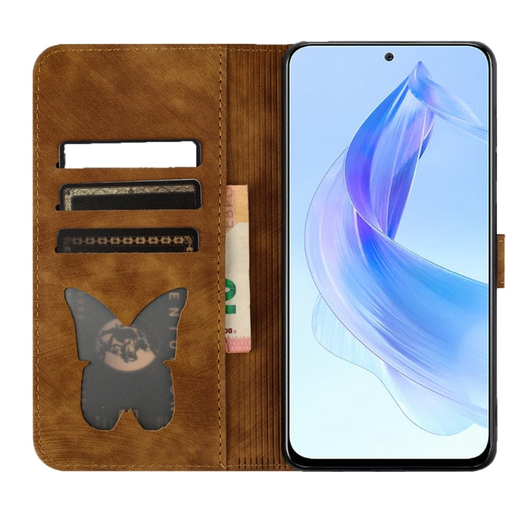 For Honor 90 Lite / X50i Butterfly Cat Embossing Flip Leather Phone Case(Brown)