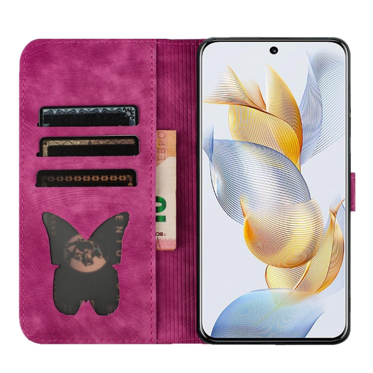 For Honor 90 / 80 Butterfly Cat Embossing Flip Leather Phone Case(Pink)