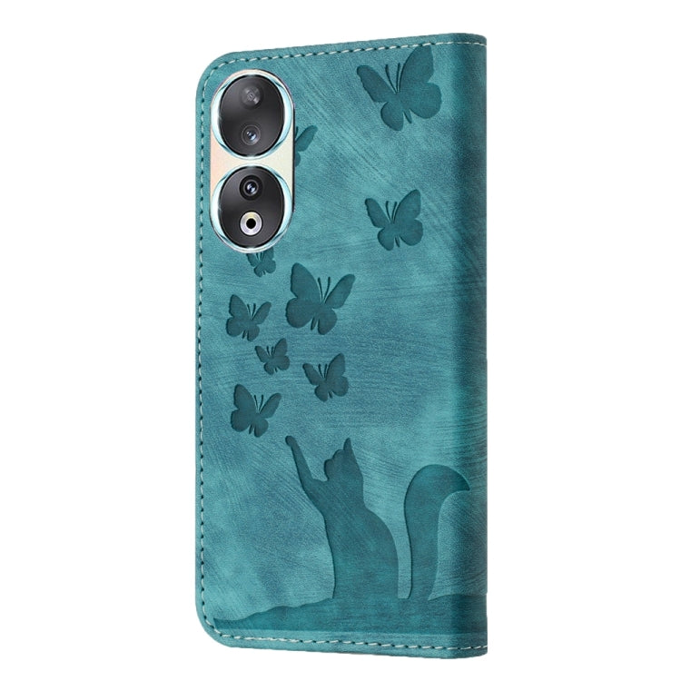 For Honor 90 / 80 Butterfly Cat Embossing Flip Leather Phone Case(Wathet)