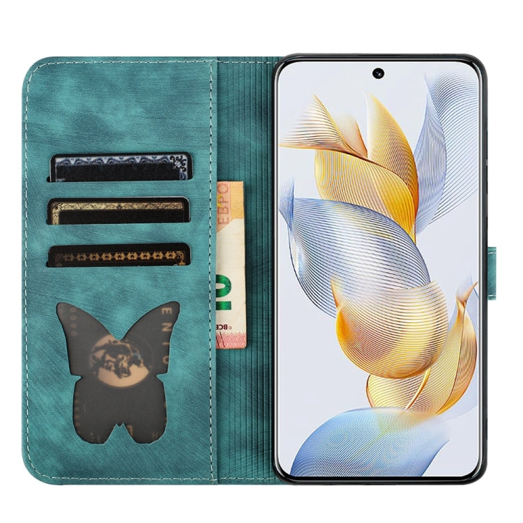 For Honor 90 / 80 Butterfly Cat Embossing Flip Leather Phone Case(Wathet)