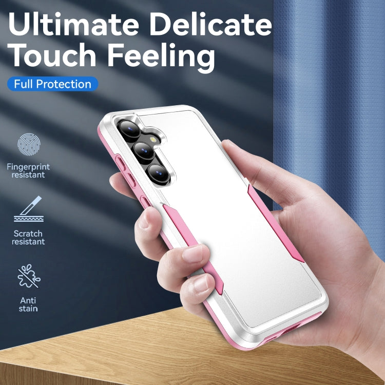 For Samsung Galaxy S24 5G Pioneer Armor Heavy Duty PC + TPU Phone Case(White+Pink)