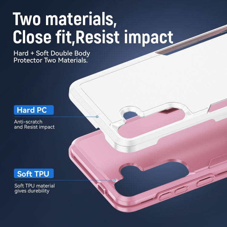 For Samsung Galaxy S24 5G Pioneer Armor Heavy Duty PC + TPU Phone Case(White+Pink)
