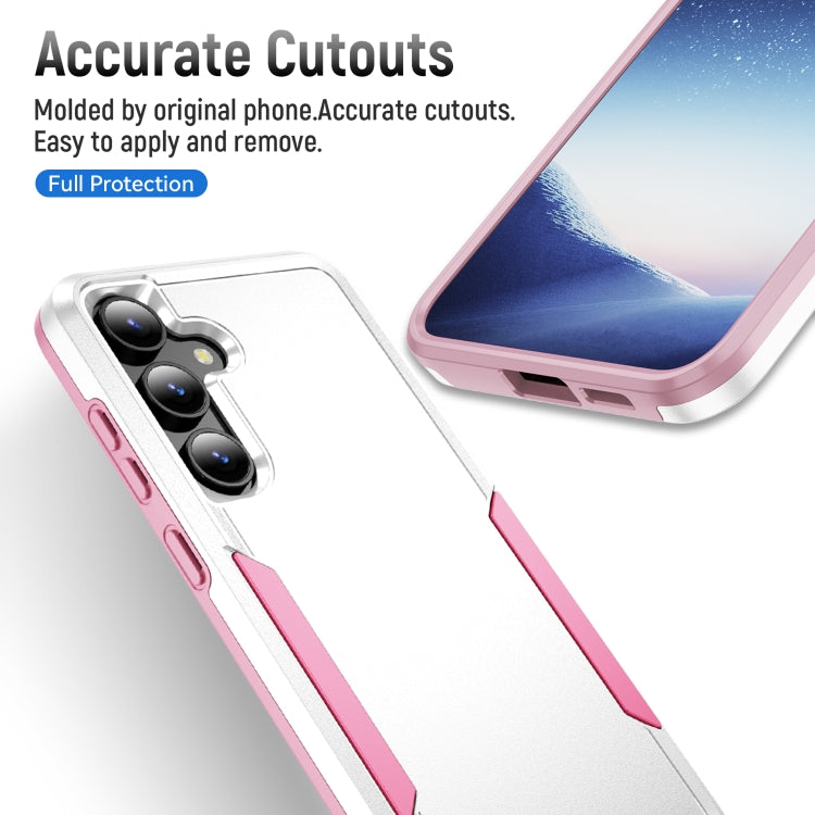 For Samsung Galaxy S24 5G Pioneer Armor Heavy Duty PC + TPU Phone Case(White+Pink)