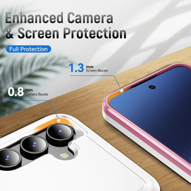 For Samsung Galaxy S24 5G Pioneer Armor Heavy Duty PC + TPU Phone Case(White+Pink)