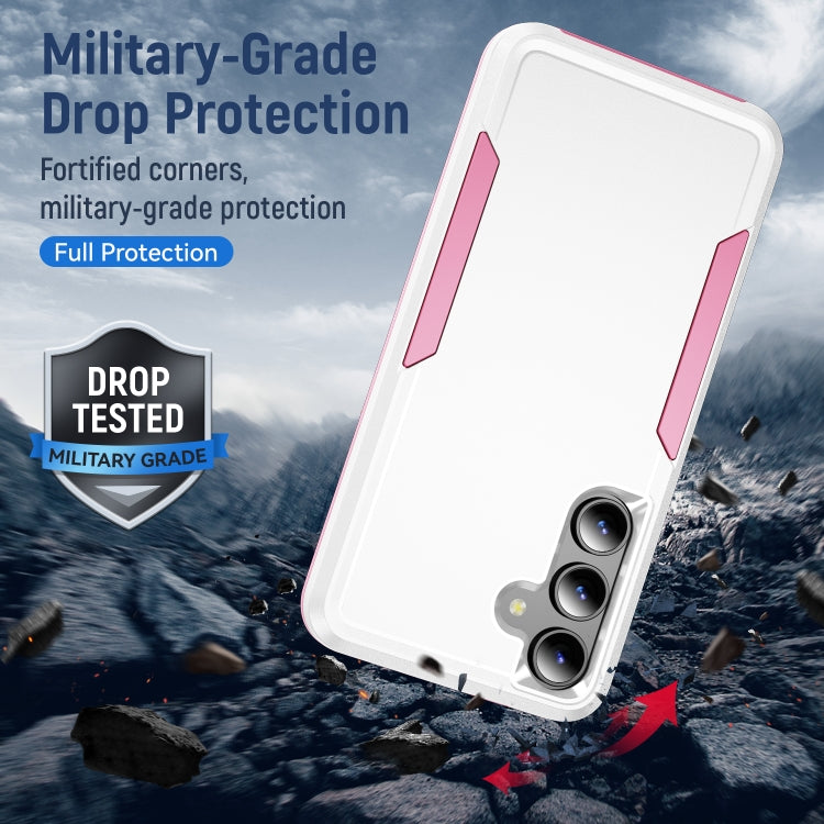 For Samsung Galaxy S24 5G Pioneer Armor Heavy Duty PC + TPU Phone Case(White+Pink)