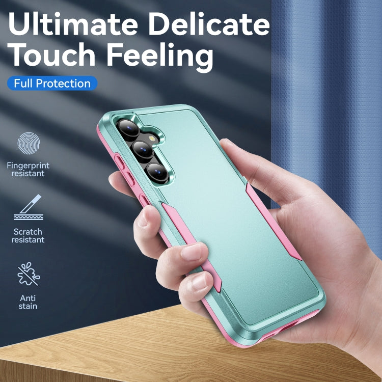 For Samsung Galaxy S24 5G Pioneer Armor Heavy Duty PC + TPU Phone Case(Green+Pink)