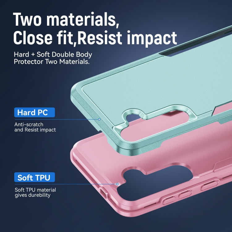For Samsung Galaxy S24 5G Pioneer Armor Heavy Duty PC + TPU Phone Case(Green+Pink)