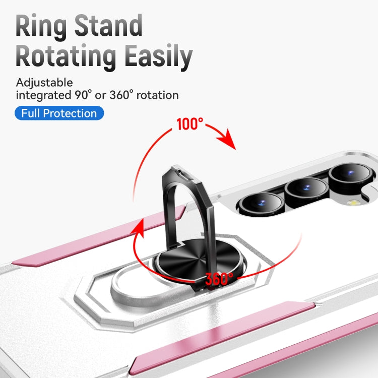 For Samsung Galaxy S24 5G Pioneer Armor Heavy Duty PC + TPU Phone Case with Holder(White+Pink)