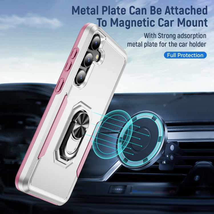 For Samsung Galaxy S24 5G Pioneer Armor Heavy Duty PC + TPU Phone Case with Holder(White+Pink)