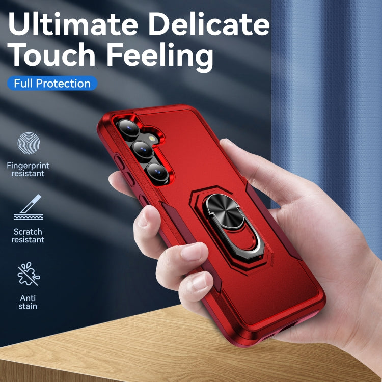 For Samsung Galaxy S24 5G Pioneer Armor Heavy Duty PC + TPU Phone Case with Holder(Red+Rose Red)