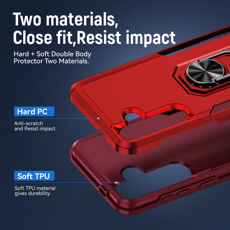 For Samsung Galaxy S24 5G Pioneer Armor Heavy Duty PC + TPU Phone Case with Holder(Red+Rose Red)