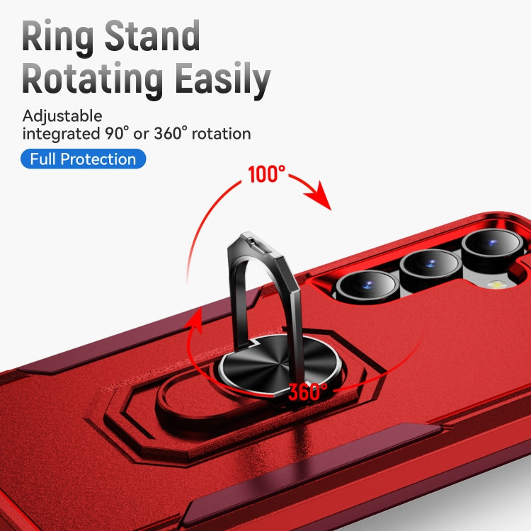 For Samsung Galaxy S24 5G Pioneer Armor Heavy Duty PC + TPU Phone Case with Holder(Red+Rose Red)