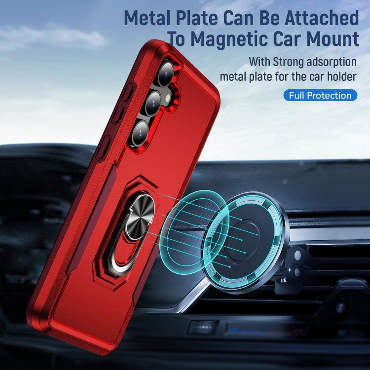 For Samsung Galaxy S24 5G Pioneer Armor Heavy Duty PC + TPU Phone Case with Holder(Red+Rose Red)