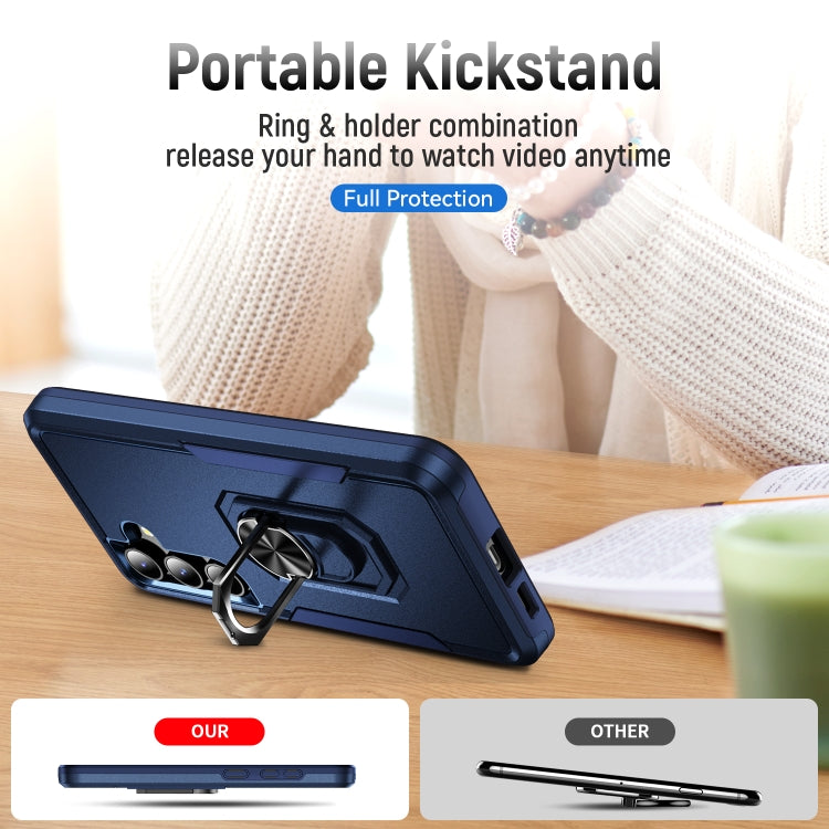 For Samsung Galaxy S24 5G Pioneer Armor Heavy Duty PC + TPU Phone Case with Holder(Blue)