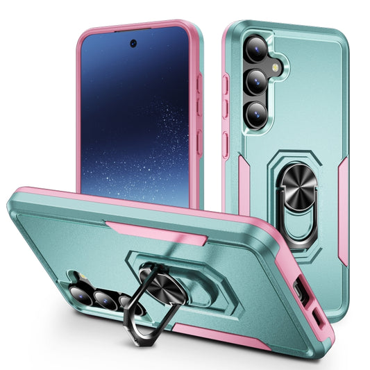 For Samsung Galaxy S24 5G Pioneer Armor Heavy Duty PC + TPU Phone Case with Holder(Green+Pink)
