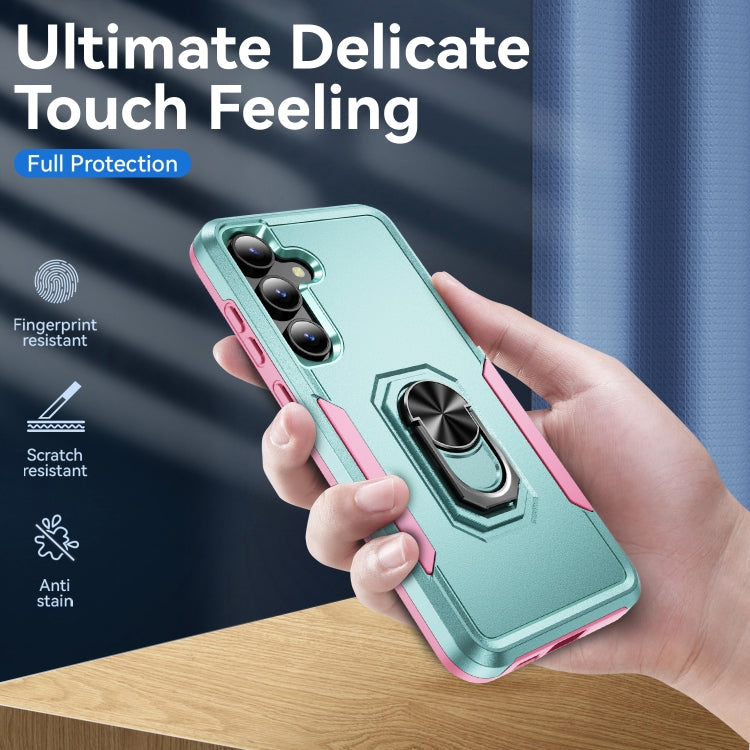 For Samsung Galaxy S24 5G Pioneer Armor Heavy Duty PC + TPU Phone Case with Holder(Green+Pink)